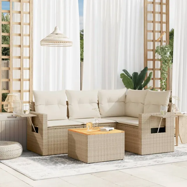 vidaXL 5-delige Loungeset met kussens poly rattan beige, foto 2