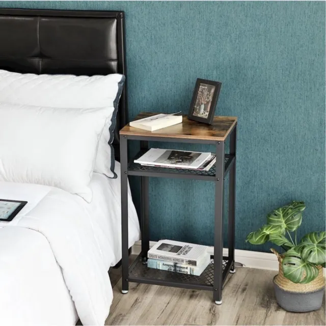 Bofigo Bijzettafel – Telefoontafel – Vintage Tafel - Multifunctioneel - Hoogte 65 cm - Salontafel met Metalen Poten - Salontafel met 2 Planken - Atlantic Pine