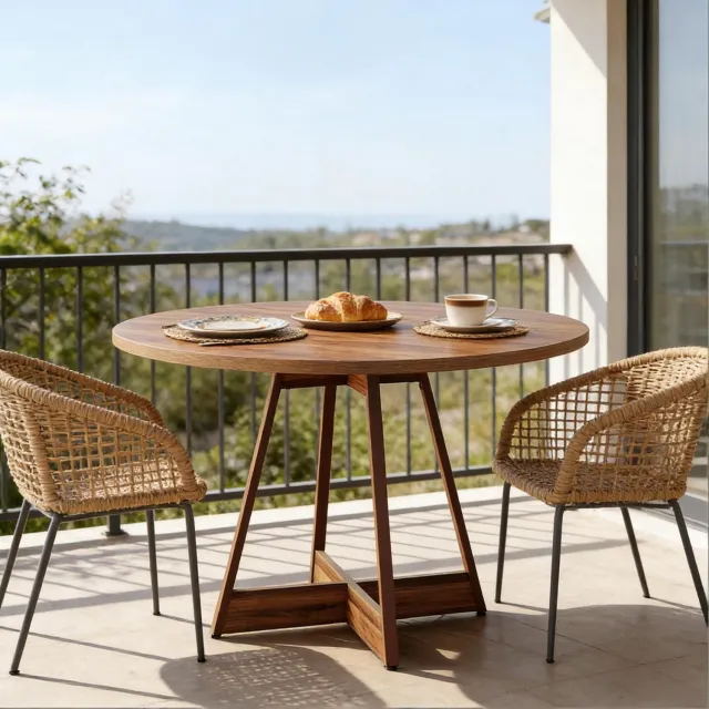 WUVRIE Ronde eettafel Ø 100 cm - MDF met centrale voet - Bruin