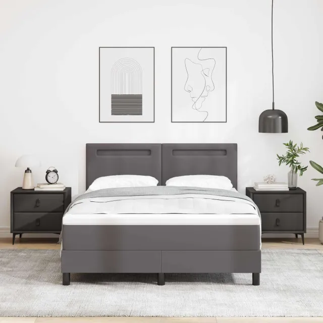 vidaXL Boxspringbed met matras Grijs 140 x 200 cm Kunstleer
