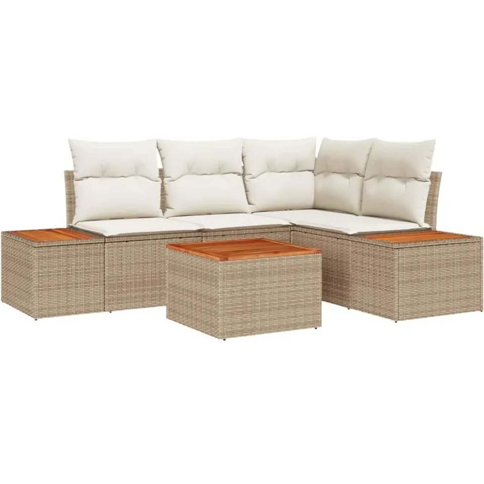vidaXL Tuinbankenset 5 st Beige Poly riet, foto 3