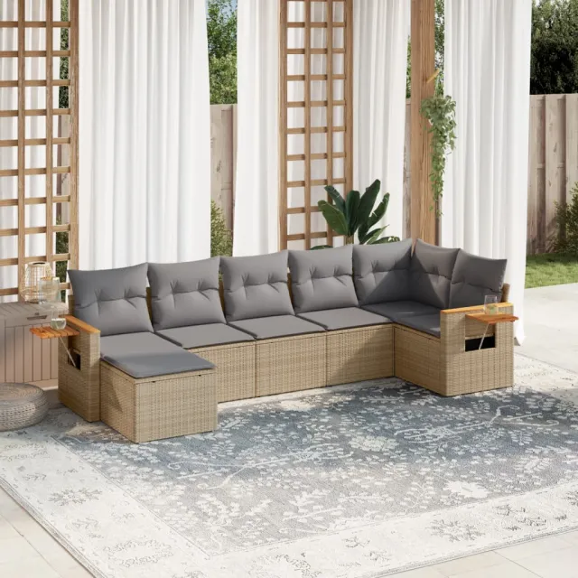vidaXL 7-delige Loungeset met kussens poly rattan beige, foto 2