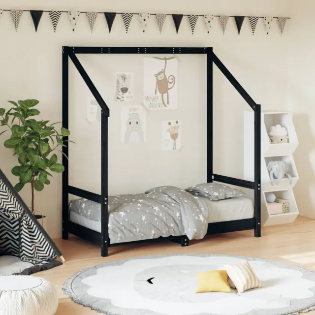 vidaXL Kinderbedframe 70x140 cm massief grenenhout zwart, foto 2