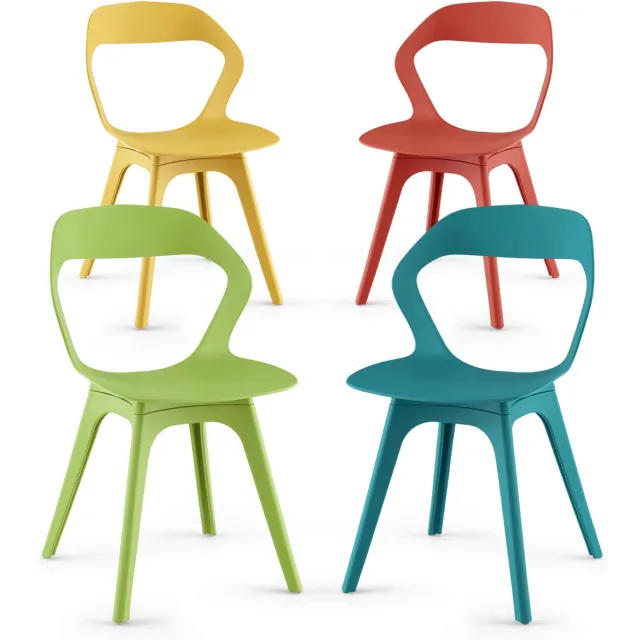 Costway Set van 4 eetkamerstoelen, keukenstoel met gebogen rugleuning, tot 150 kg belastbaar, moderne eetkamerstoelen van PP, 4 stoelen voor eetkamer, keuken, ontvangstruimte Meerkleurig