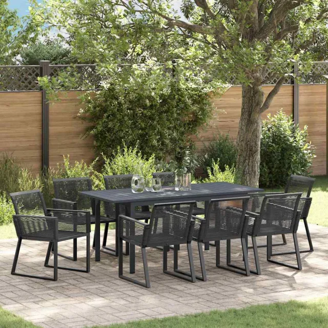 vidaXL Tuin eettafelset 9 st Zwart poly rattan