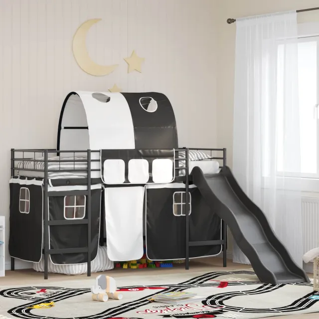 vidaXL Bunkbed voor kinderen met gordijnen Zwart 75 x 190 cm Metaal