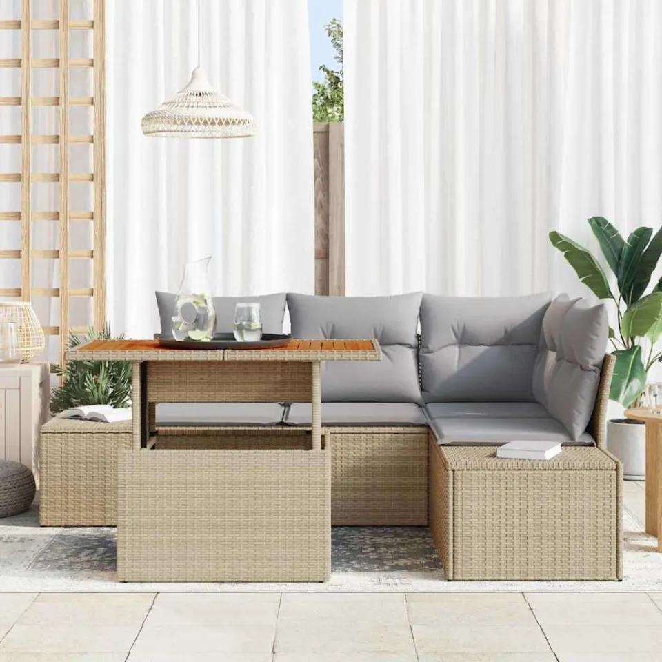 vidaXL Tuin Sofa Set 5 st Beige Poly riet, foto 2