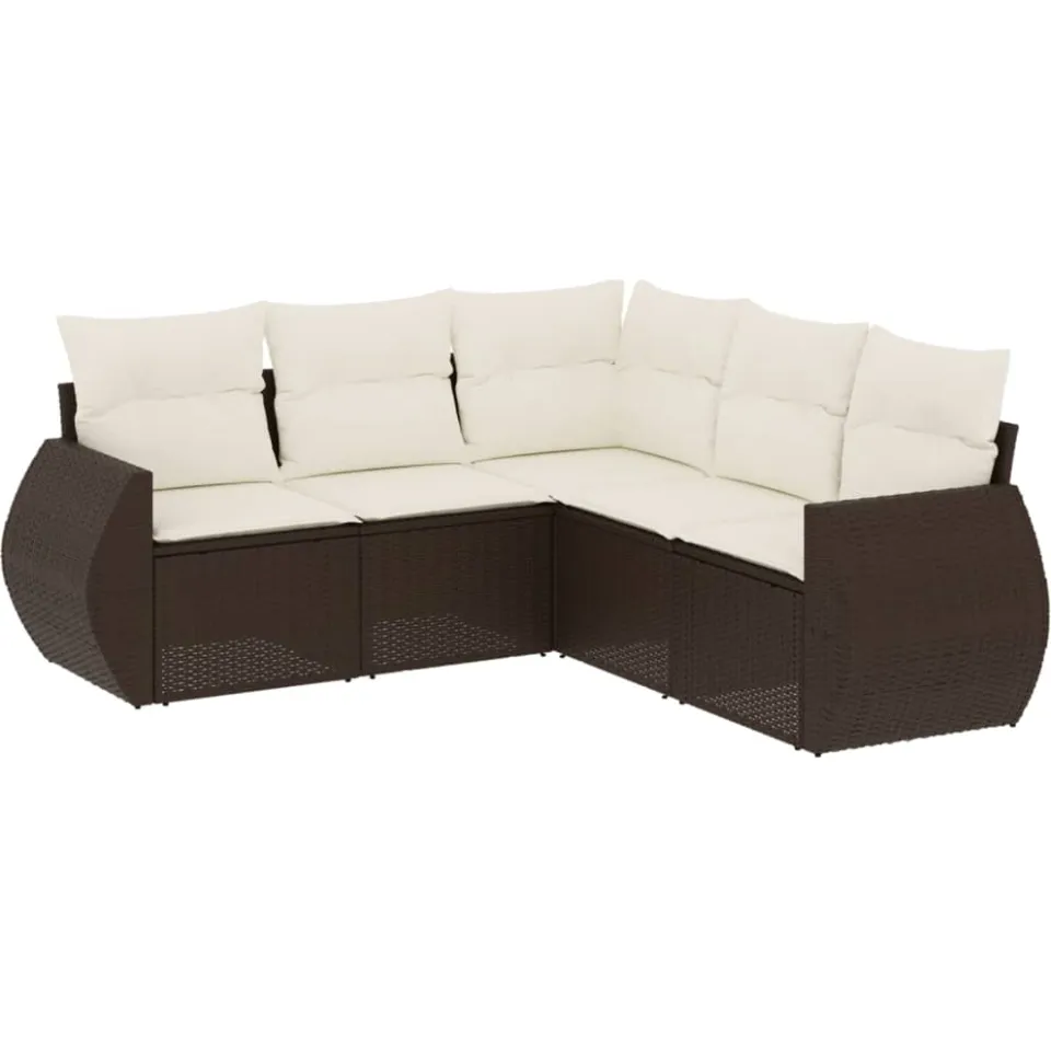 vidaXL 5-delige Loungeset met kussens poly rattan bruin