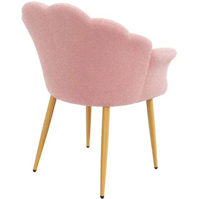 DESMIU Fauteuil 64 x 65,5 x 85 cm - Bloembladrugleuning Met Armleuningen - Voor Slaapkamer En Eetkamer - Teddy Stof - Roze