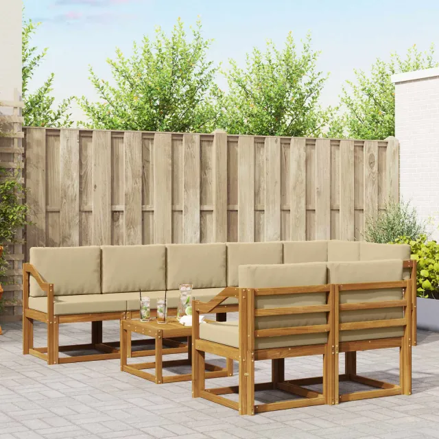 vidaXL Buiten bankenset 9 st 8-zits Natuurlijk en Beige