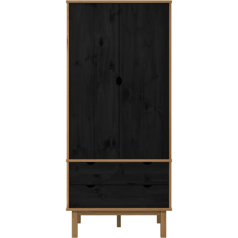 vidaXL Kledingkast OTTA Zwart 76,5 x 53 x 172 cm Massief grenenhout, foto 4