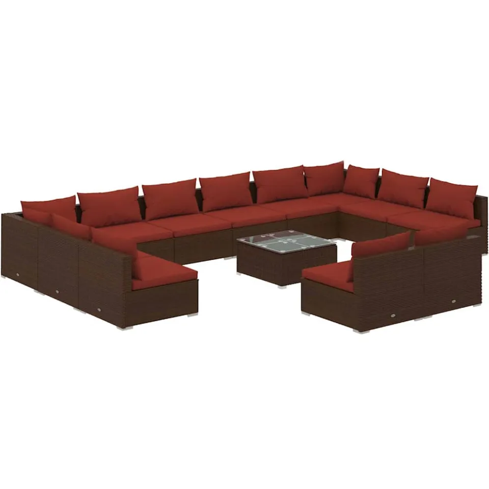 vidaXL 13-delige Loungeset met kussens poly rattan bruin, foto 3