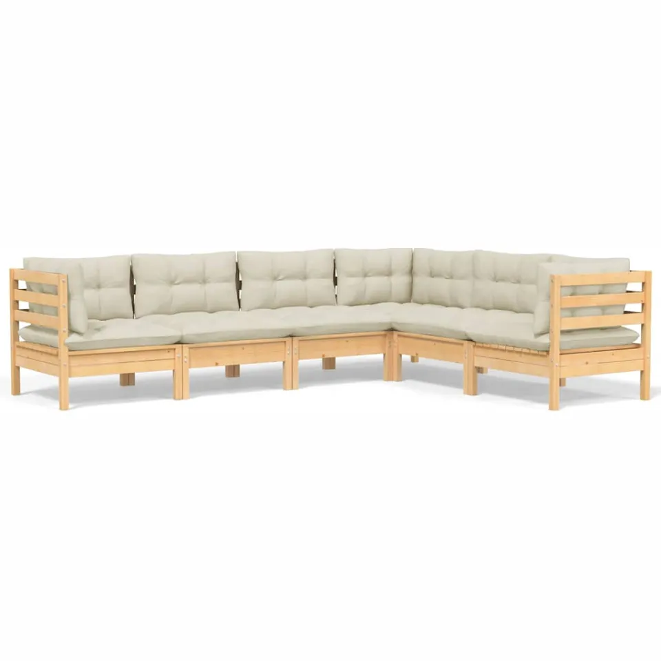 vidaXL 6-delige Loungeset met crèmekleurige kussens grenenhout
