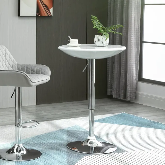 FloraGrace Bartafel - Hoogteverstelbaar en Rond - Draaibaar Tafelblad voor Keuken Woonkamer Terras - Metaal - Wit - Diameter 61 Cm - 76 tot 97 Cm