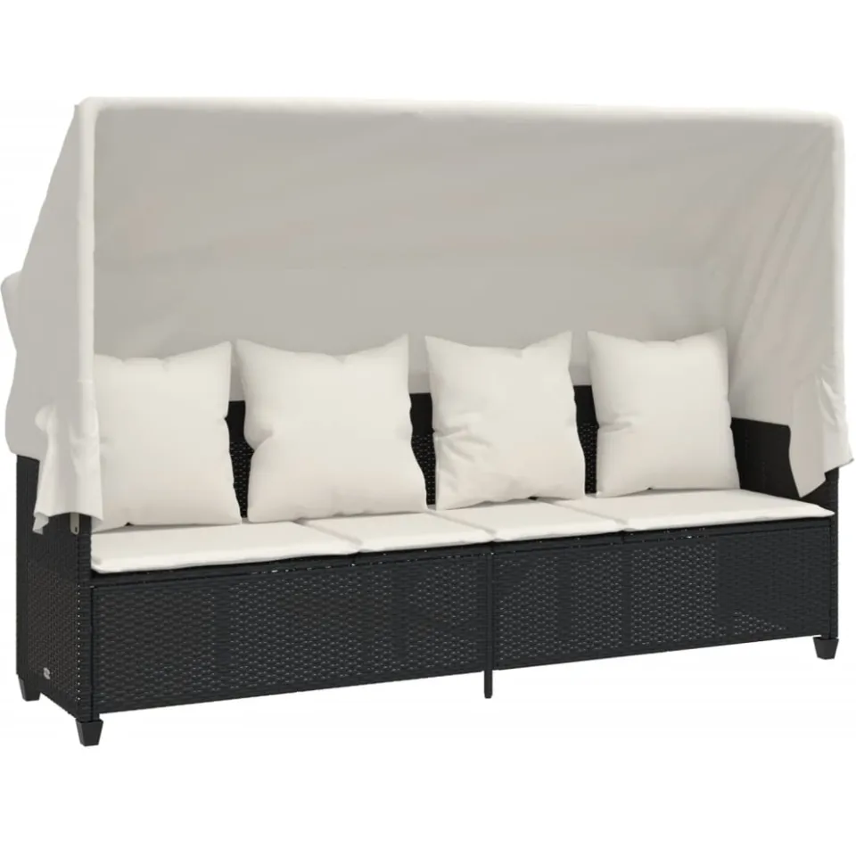 vidaXL 5-delige Loungeset met kussens poly rattan zwart
