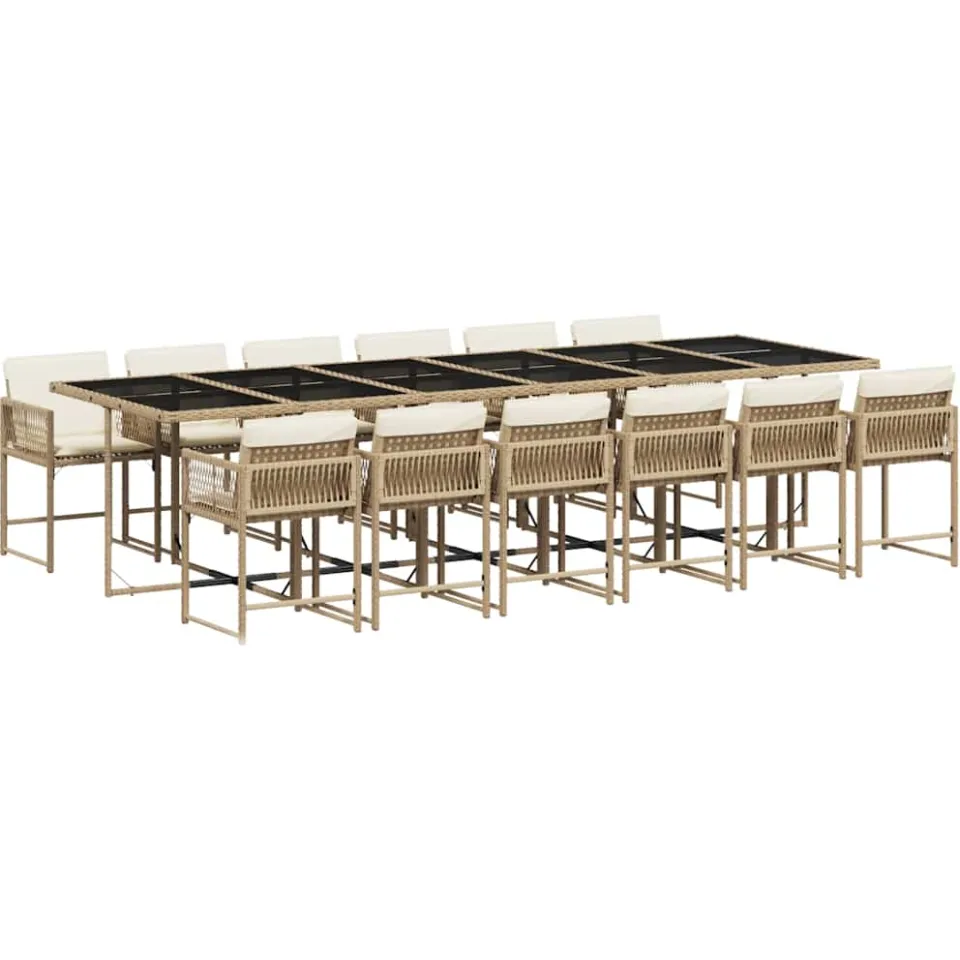 vidaXL 13-delige Tuinset met kussens poly rattan beige, foto 3