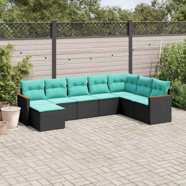 vidaXL 8-delige tuinbankset met kussens, zwart polyrotan, foto 2