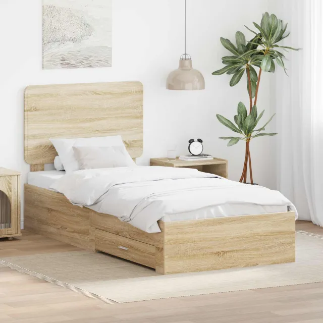 vidaXL Bedframe met lade Sonoma Eiken 75 x 190 cm Bewerkt hout Bruin