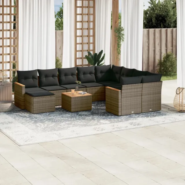 vidaXL 11-delige Loungeset met kussens poly rattan grijs, foto 2