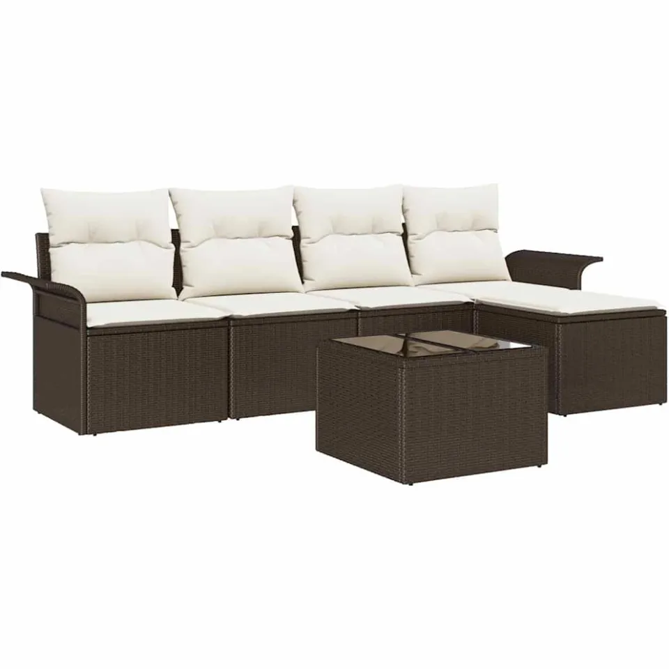 vidaXL Buitensofa 6 st Bruin poly rattan