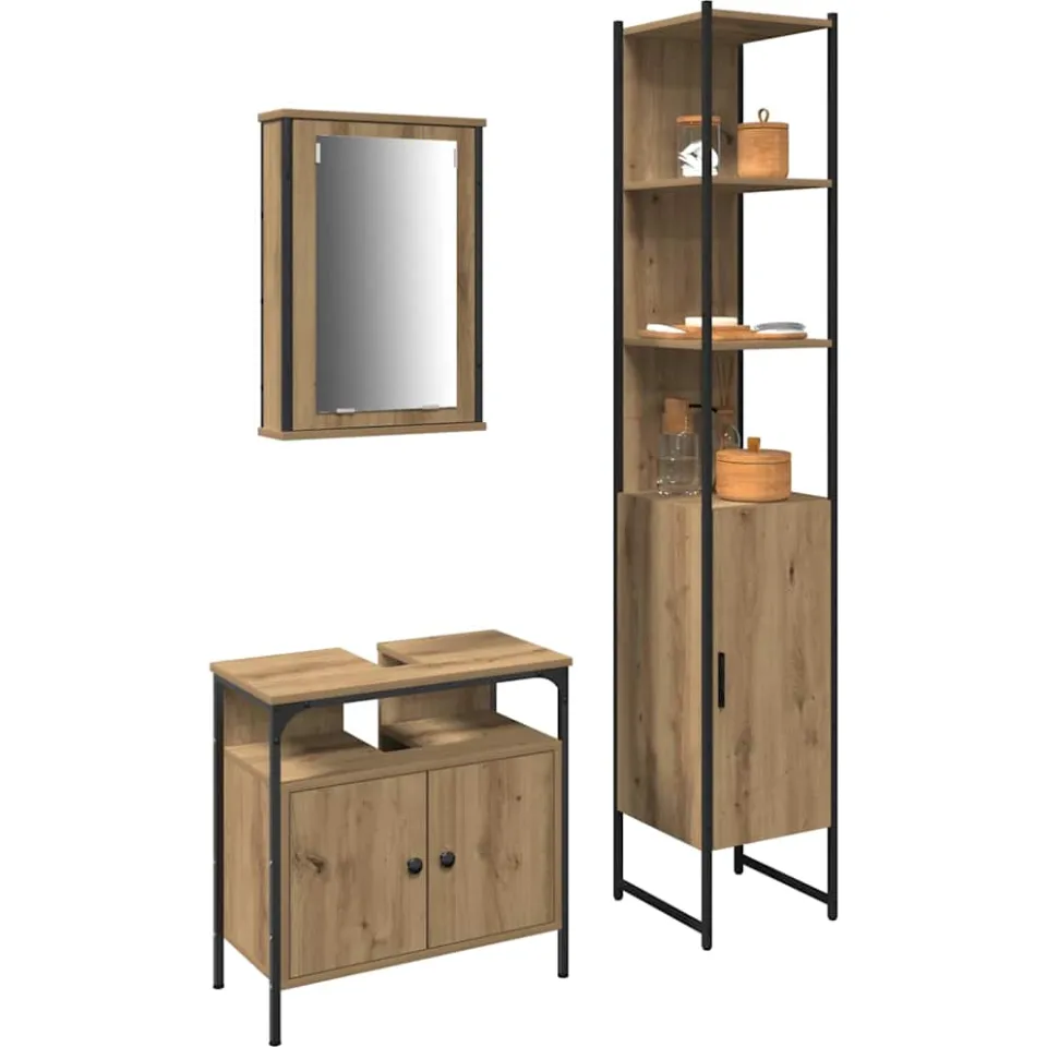 vidaXL Badkamermeubelset 3 st Artisan Eiken 33 x 33 x 185,5 cm Bruin