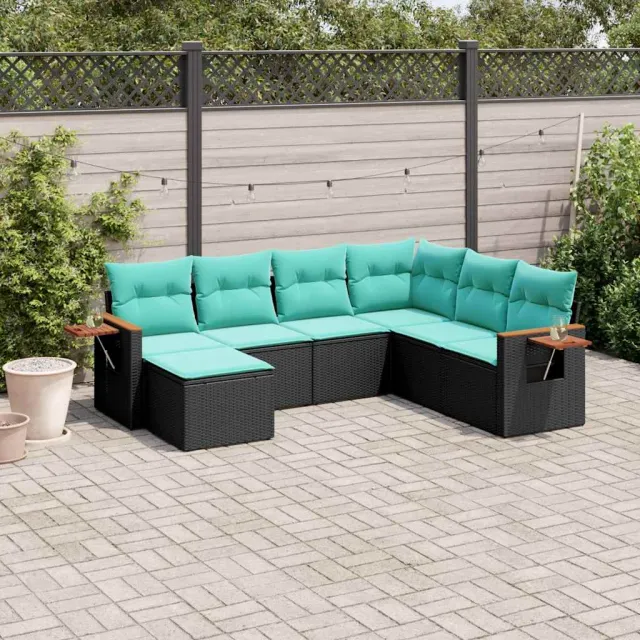 vidaXL 7-delige Loungeset met kussens poly rattan zwart, foto 2