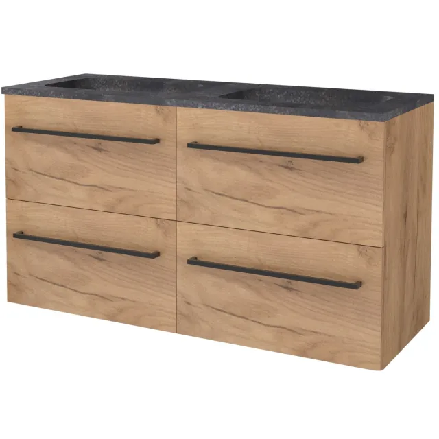 Boss & Wessing Badmeubelset BWS Salt 120x46cm Met Grepen 4 Lades Met Wastafel Hardsteen Whisky Oak Bruin