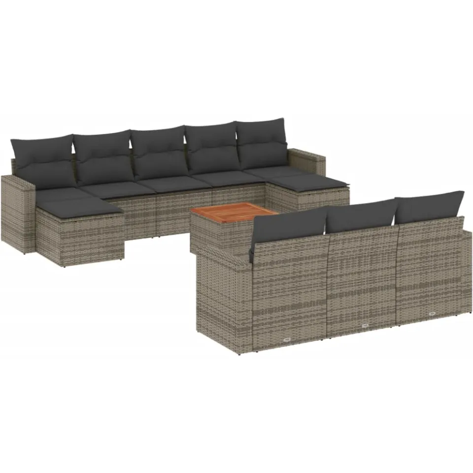 vidaXL 11-delige Loungeset met kussens poly rattan grijs, foto 3