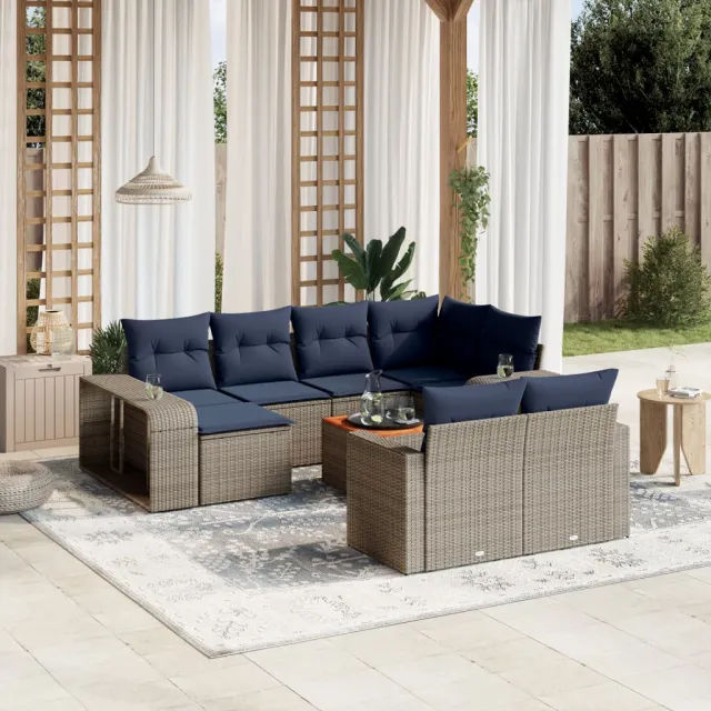 vidaXL 11-delige tuinbankset met kussens, grijs polyrotan, foto 2