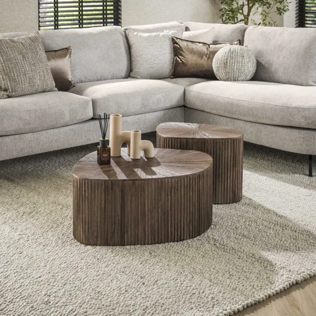 PS-Collection Salontafel Set van 2 Teakhout Espresso - Maya - salontafels rond, salontafels, salontafel zwart, salon tafel, salontafel rond, salontafel industrieel, salontafel vierkant, salontafel marmer Bruin