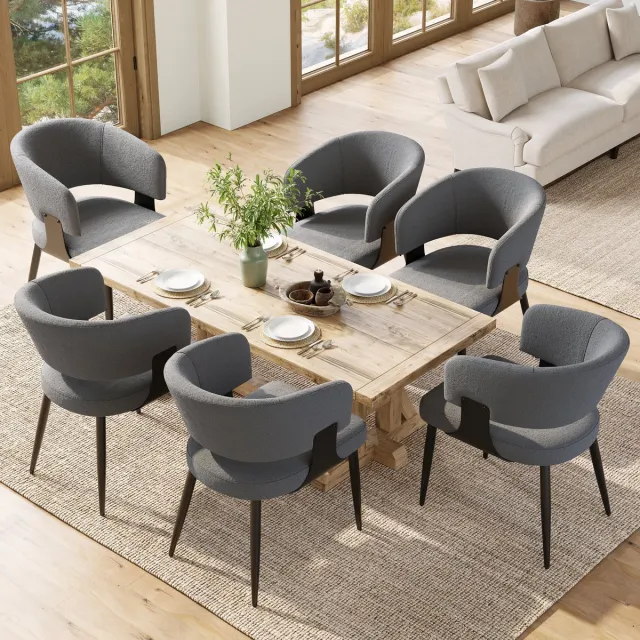 Welltin Eetkamerstoelen Set van 6 - Moderne Keukenstoel - Ergonomische Stoel - Make-up Stoel - Kaptafel Stoel - Gestoffeerde Stoel - Gebogen Rugleuning - Luxe Design Stoel - Zachte Stoffen Stoel - Woonkamer Stoel - Grijze Grijs