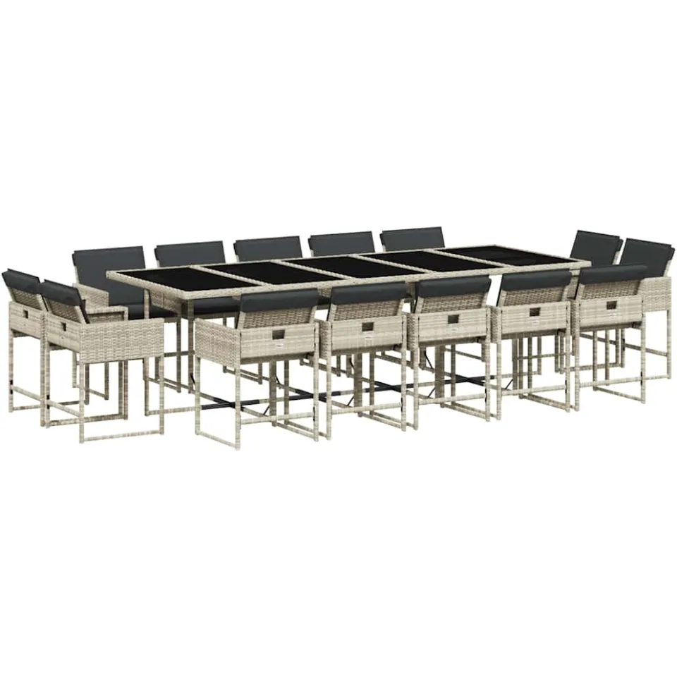 vidaXL 15-delige Tuinset met kussens poly rattan lichtgrijs grijs, foto 3