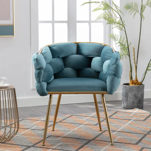 HAUSS SPOLE Fauteuil - Moderne Velvet Fauteuil Met Armleuningen - Gewatteerde Zitting En Goudkleurig Metalen Onderstel - Woonkamer - Blauw