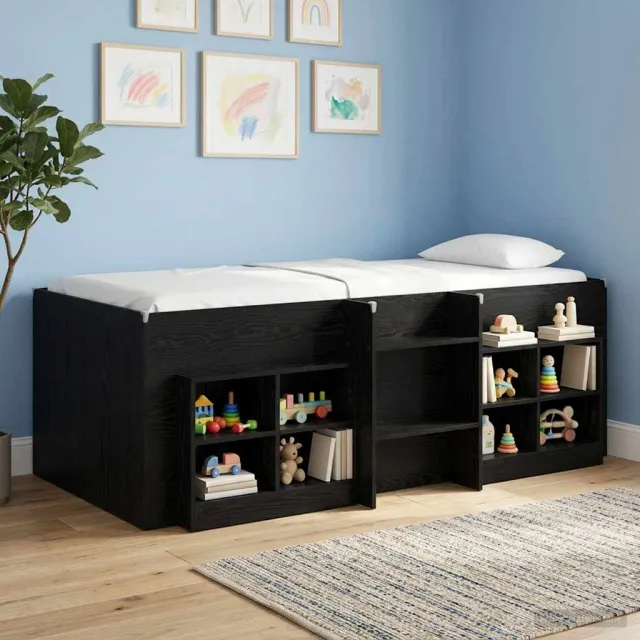 vidaXL Kinder Hoogslaper Zwart eiken 75 x 190 cm Bewerkt hout