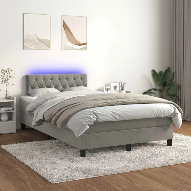 vidaXL Boxspring met matras en LED fluweel lichtgrijs 120x200 cm grijs