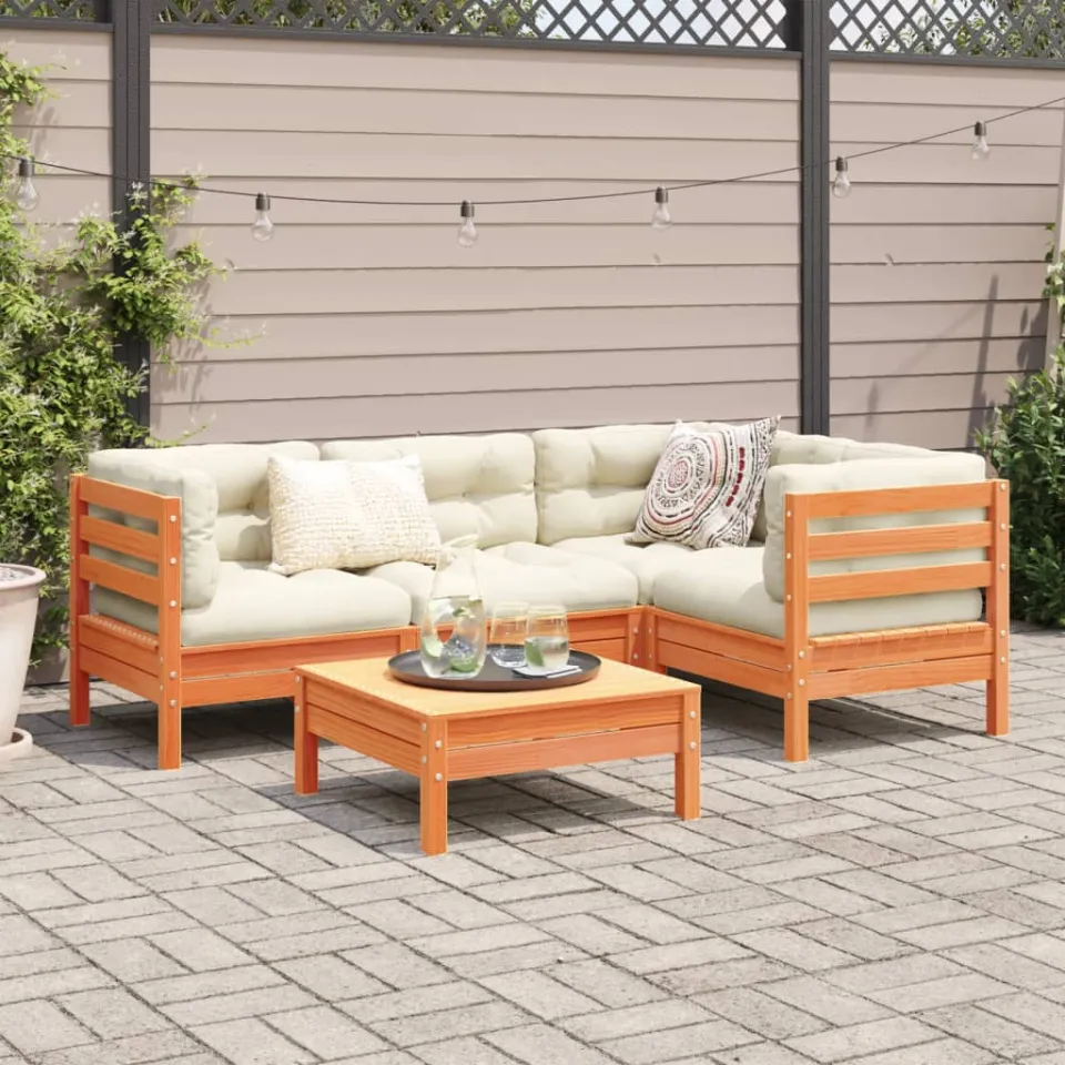 vidaXL 5-delige Loungeset met kussens massief grenenhout wasbruin bruin, foto 2
