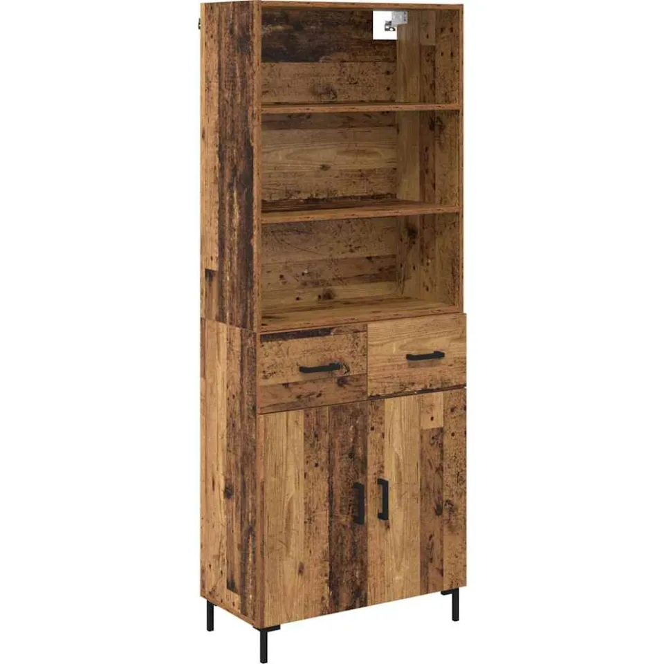 vidaXL Hoge kast Oudhout 69,5 x 34 x 180 cm Bewerkt hout bruin, foto 3