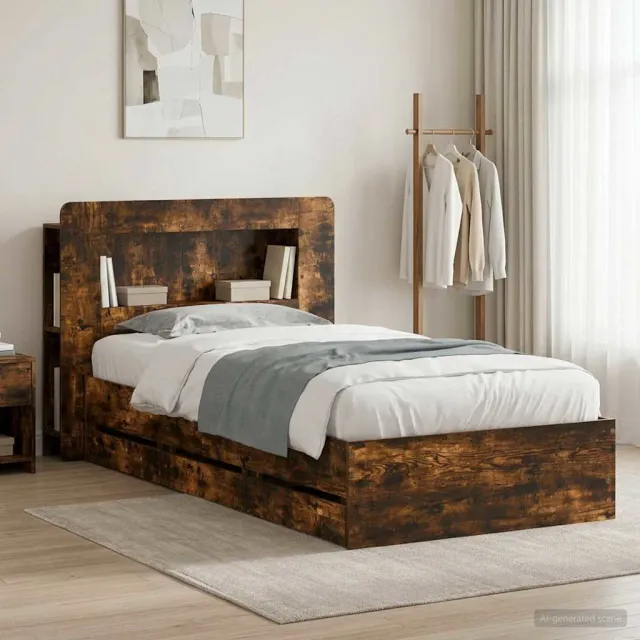 vidaXL Bedframe met opbergruimte en hoofdbord met lade Gerookt eiken Bruin