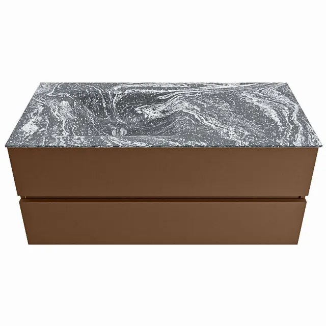 Mondiaz VICA-DLUX 110cm badmeubel onderkast Rust 2 lades. Inbouw wastafel CLOUD links 1 kraangat, kleur Lava.