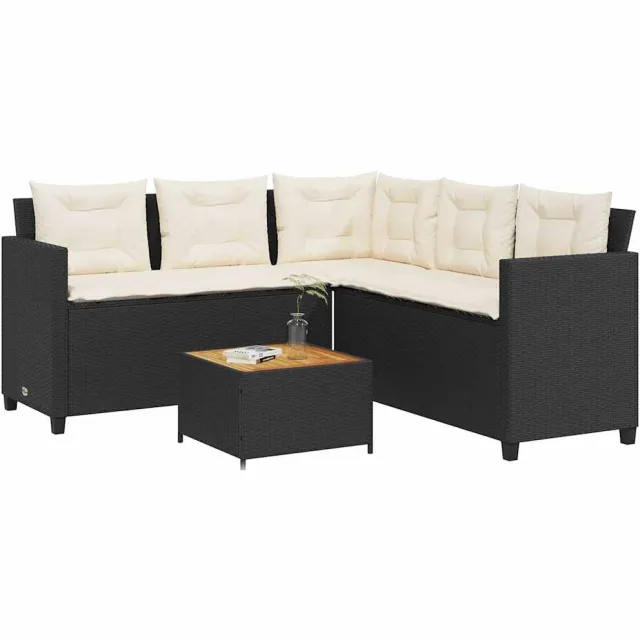 vidaXL Tuinbank met tafel en kussens L-vormig poly rattan zwart Beige