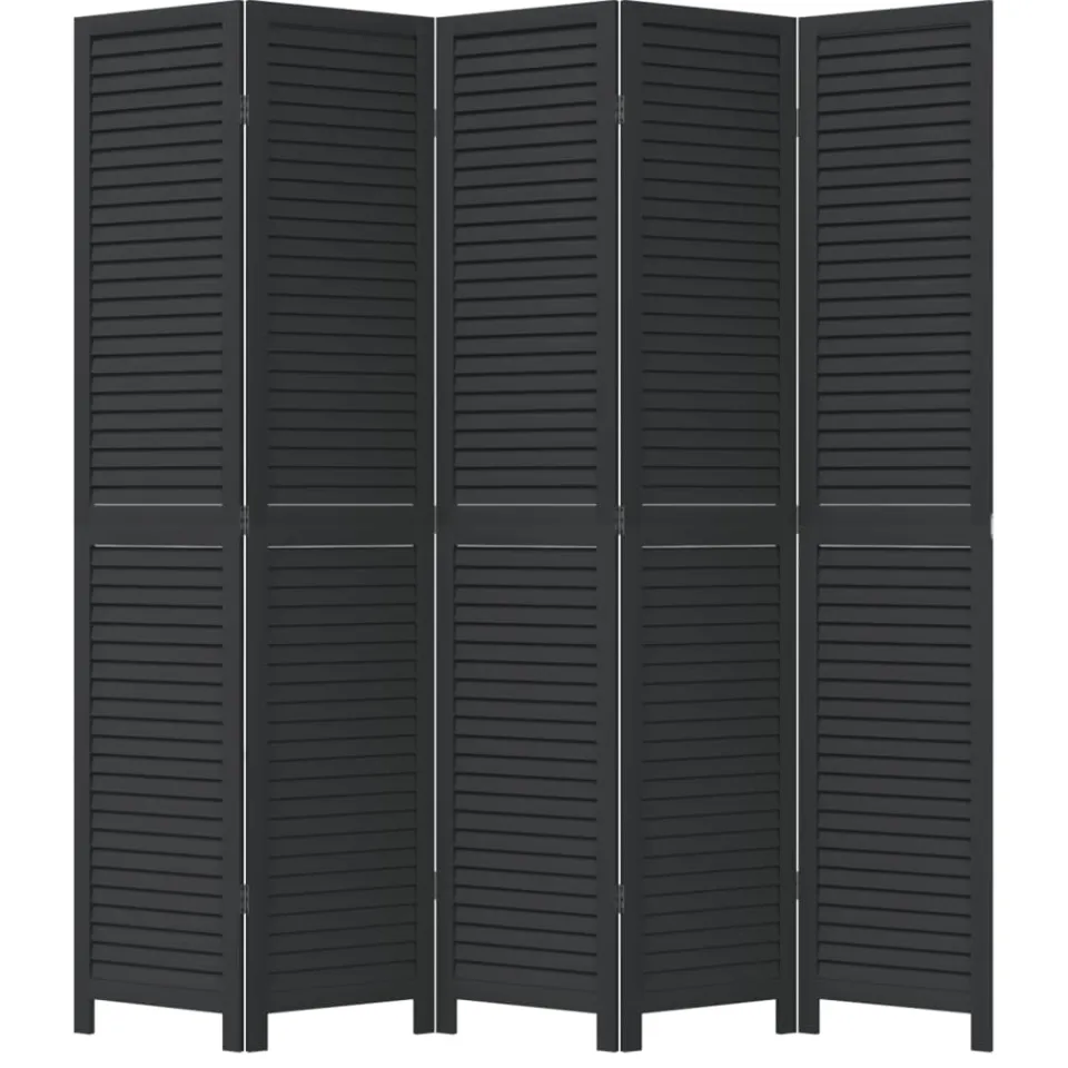 vidaXL Kamerscherm met 5 panelen massief paulowniahout zwart, foto 3