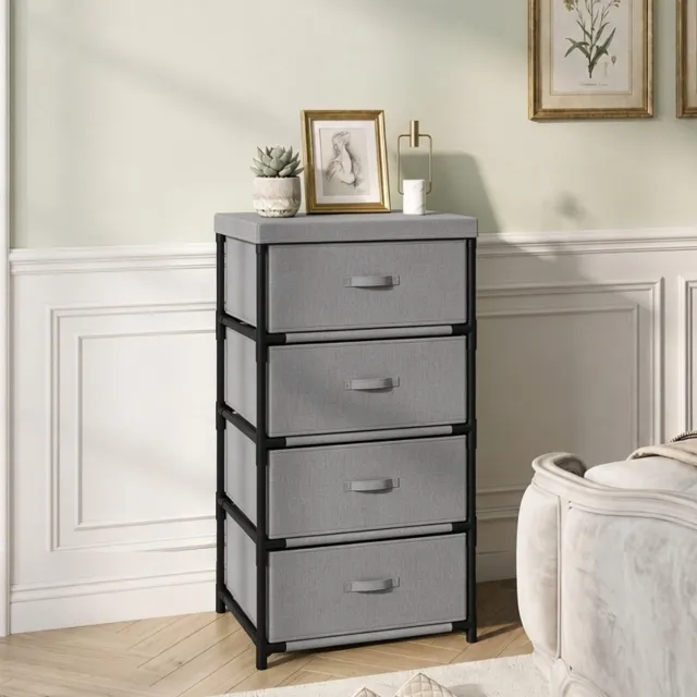 REDOM Ladekast 42x32x80 cm - 4 stoffen laden en stalen frame - Grijs/zwart