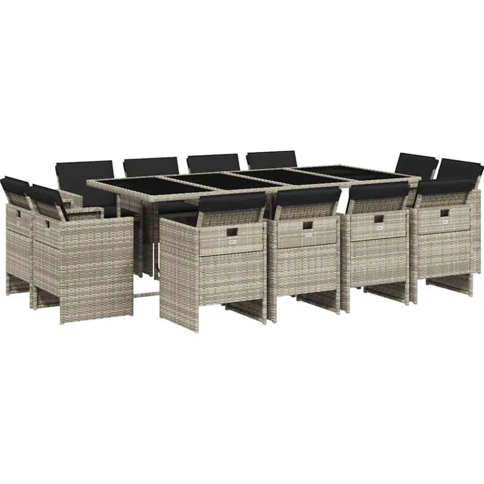 vidaXL 13-delige Tuinset met kussens poly rattan lichtgrijs