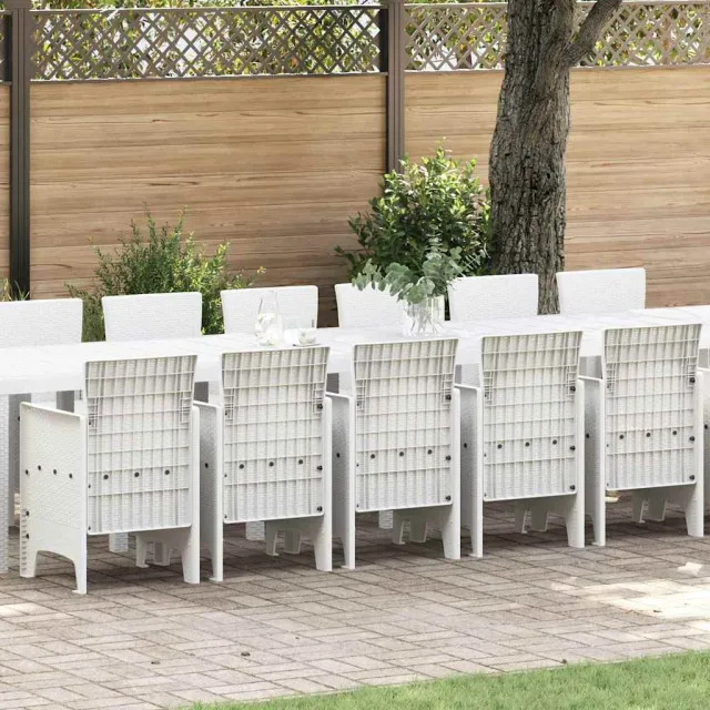 vidaXL Tuin Eettafelset met kussens 17 st Wit PP