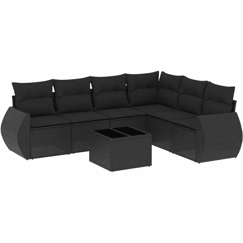 vidaXL 7-delige Loungeset met kussens poly rattan zwart, foto 3