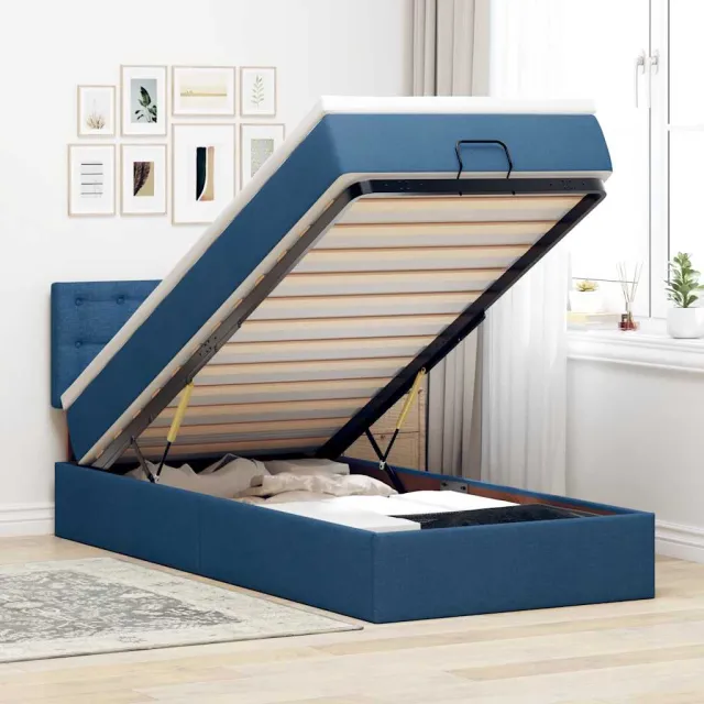 vidaXL Bed poef met matras en LED's 100x200 cm stof blauw