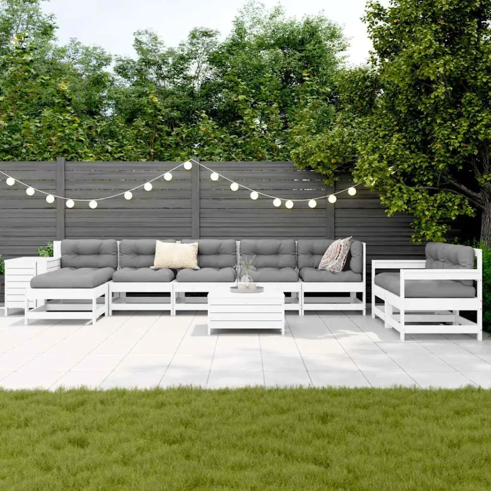vidaXL 10-delige Loungeset massief grenenhout wit, foto 2