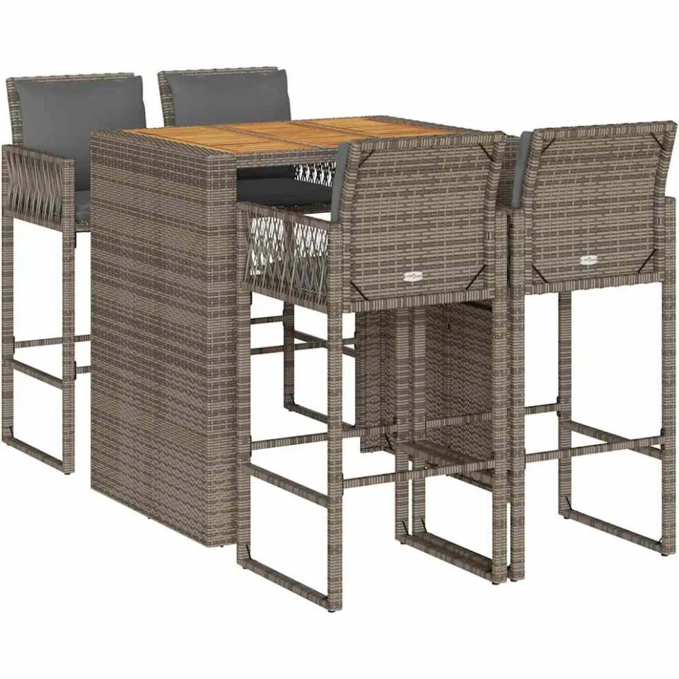 vidaXL 5-delige Tuinbarset met kussens poly rattan acacia grijs