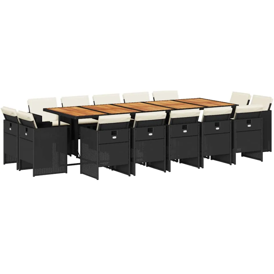 vidaXL 15-delige Tuinset met kussens poly rattan zwart