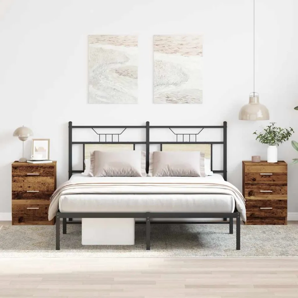 vidaXL Nachtkastjes 2 st 38x35x55 cm bewerkt hout oud houtkleurig bruin, foto 2